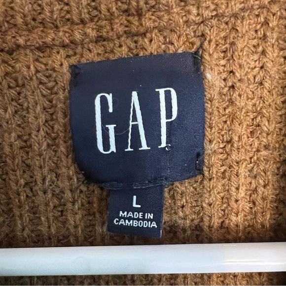 Gap Womens Wool Alpaca Blend Cable Knit Sweater Brown Sz L Mock Neck Oversized - Picture 9 of 11
